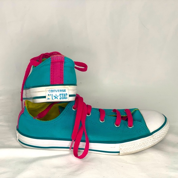 Chuck Taylor All-Star Low - Teal & Pink w/double Tounge - Youth size 4 - Picture 1 of 7